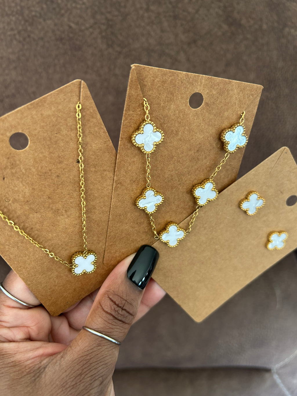 3 Piece White Stone Clover Set