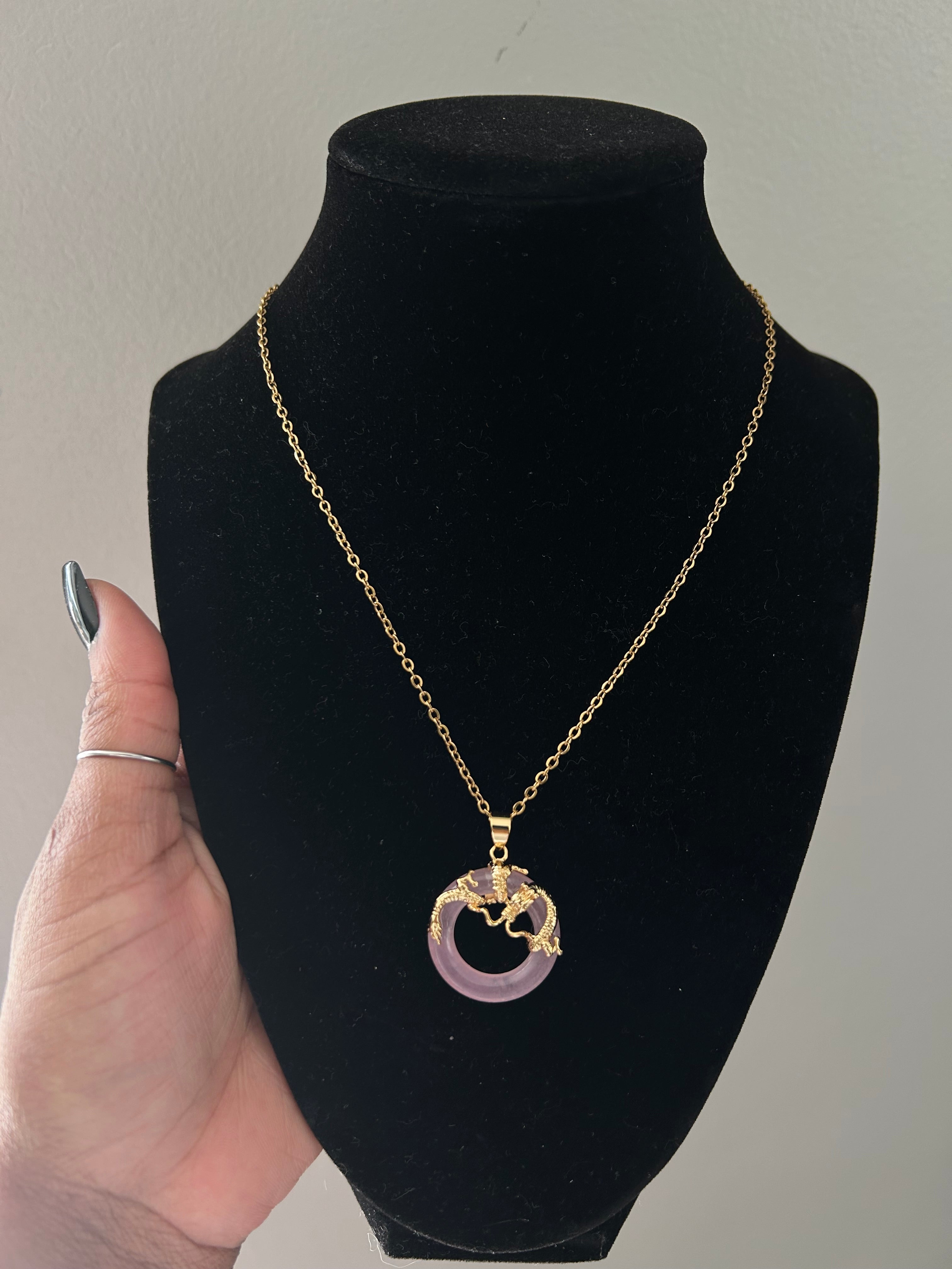 Pink Jade Dragon Necklace