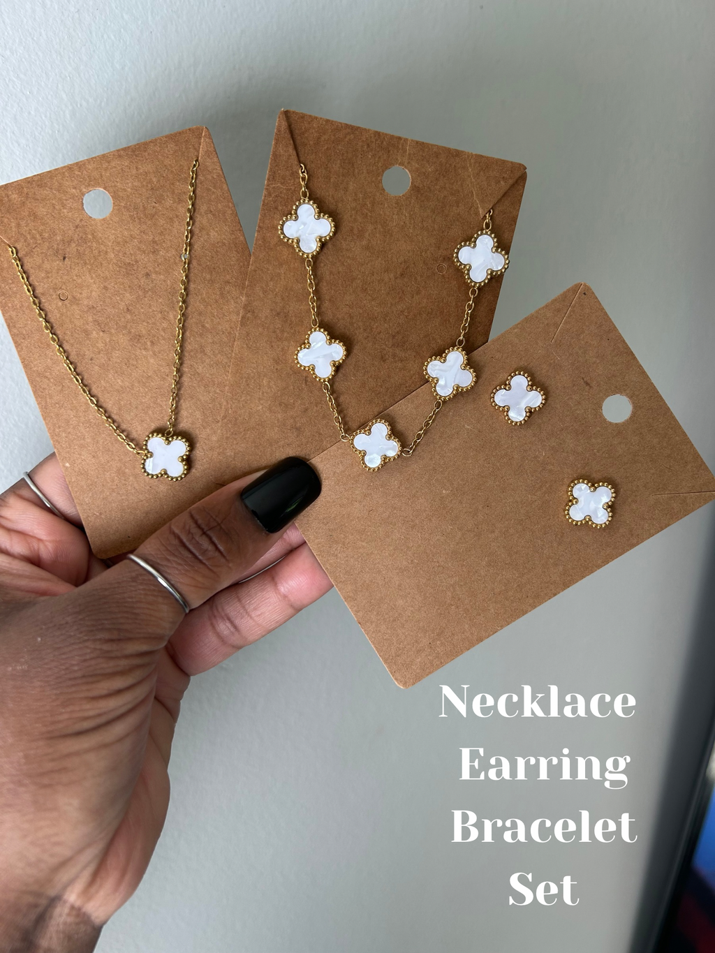 3 Piece White Stone Clover Set