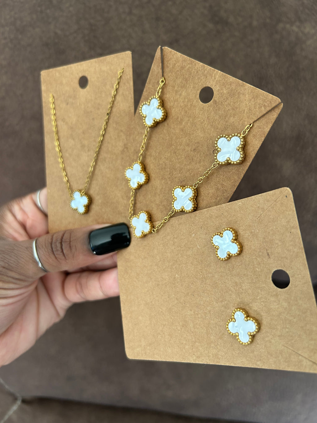 3 Piece White Stone Clover Set