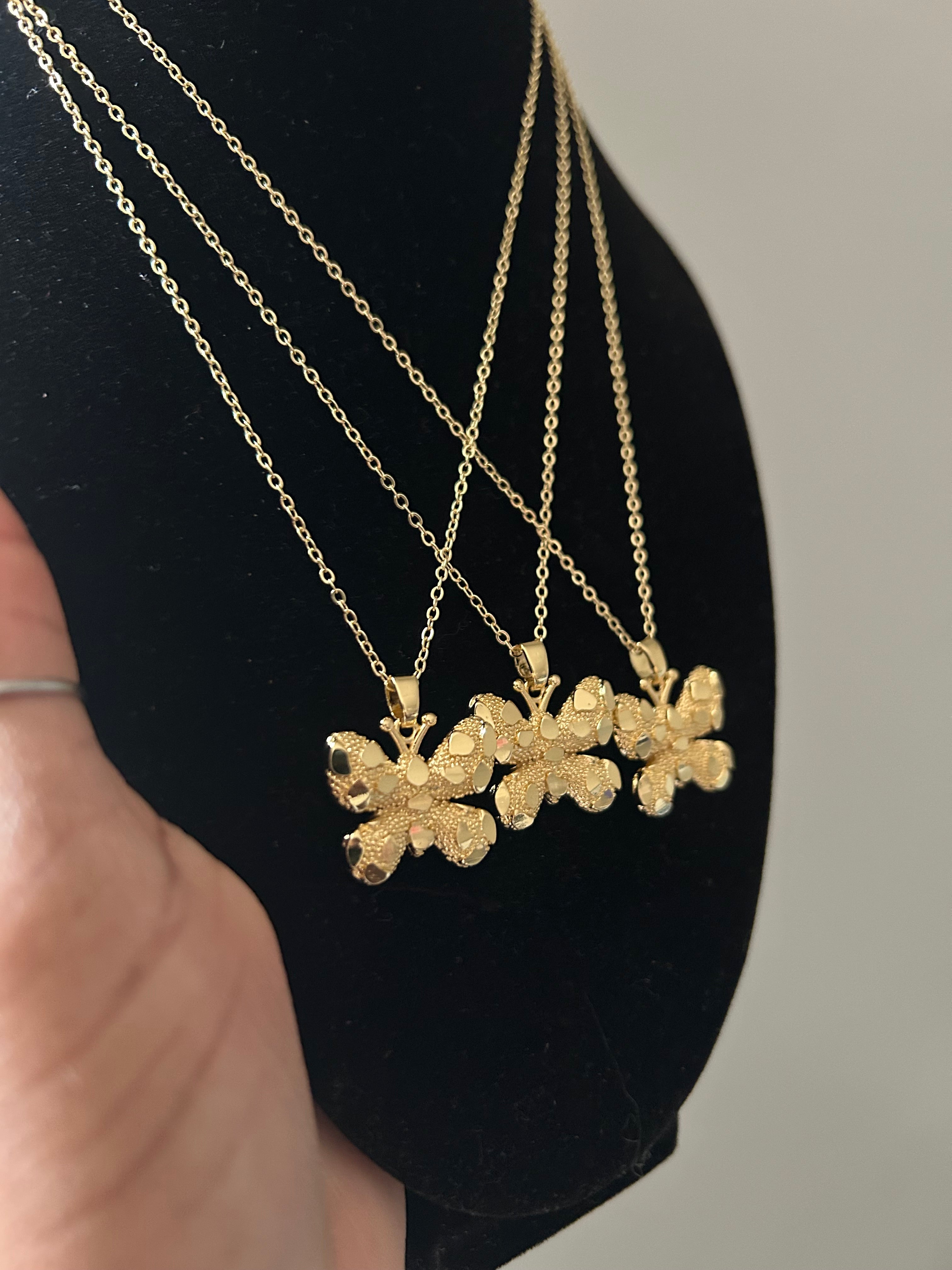 18K Gold Butterfly Nugget Necklace