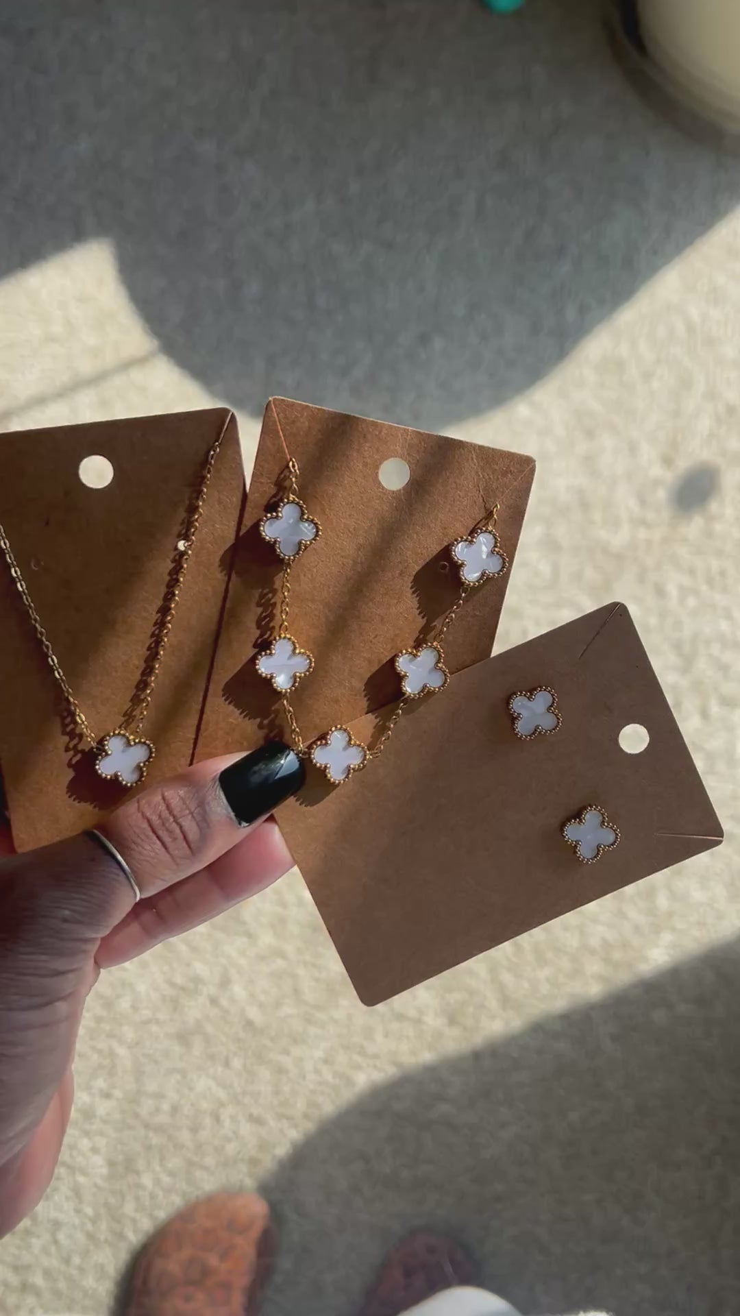 3 Piece White Stone Clover Set