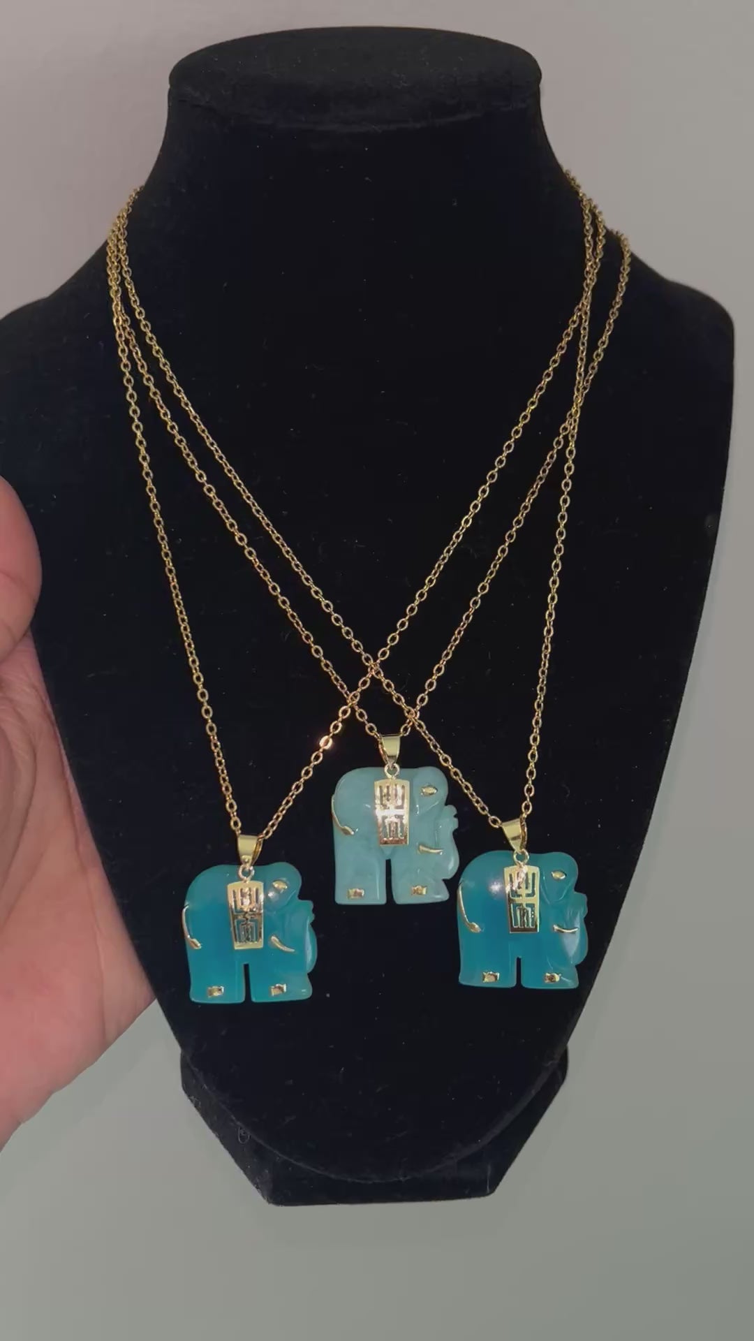 Blue Jade 18K Gold plated Elephant Necklace